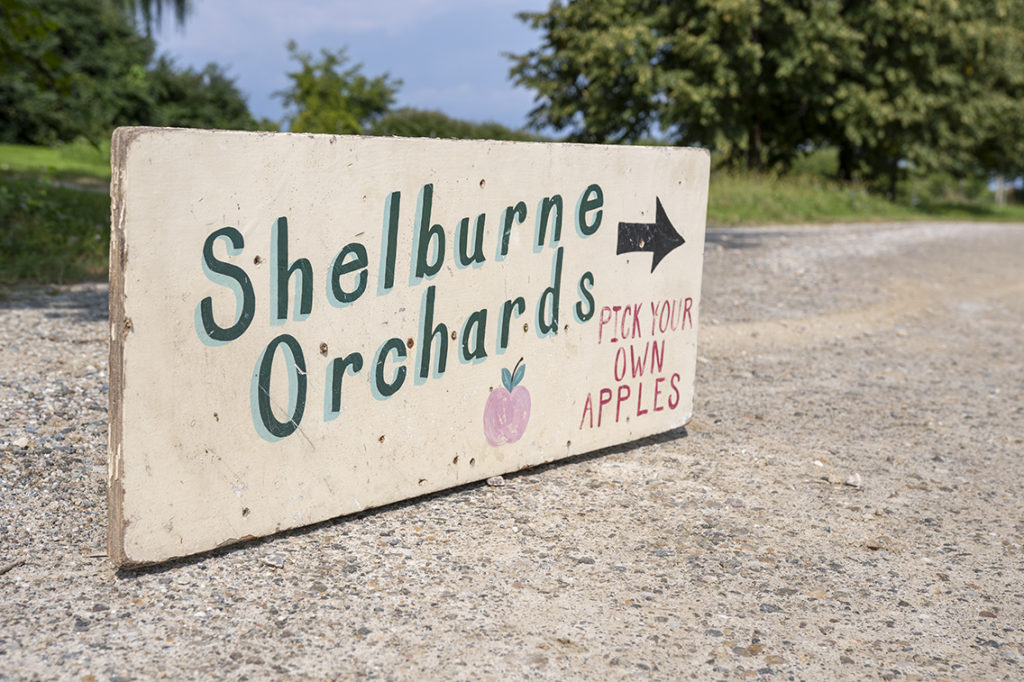 The entrance to Shelburne Orchards in Shelburne.